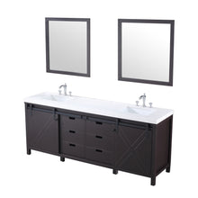 Load image into Gallery viewer, Lexora LM342284DCCSM34F Marsyas 84&quot; Brown Double Vanity, White Quartz Top, White Square Sinks and 34&quot; Mirrors w/ Faucets
