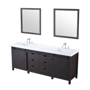 Lexora LM342284DCCSM34F Marsyas 84" Brown Double Vanity, White Quartz Top, White Square Sinks and 34" Mirrors w/ Faucets