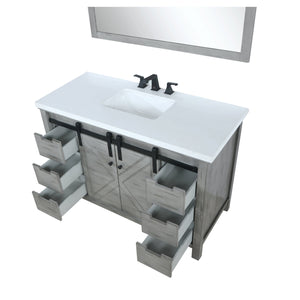 Lexora LM342248SHCSM44F Marsyas 48" Ash Grey Single Vanity, White Quartz Top, White Square Sink and 44" Mirror w/ Faucet