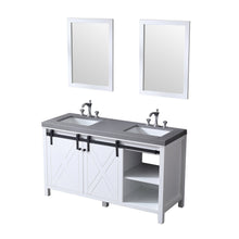 Load image into Gallery viewer, Lexora LM342260DAASM24F Marsyas 60&quot; White Double Vanity, Grey Quartz Top, White Square Sinks and 24&quot; Mirrors w/ Faucets