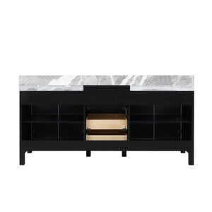 Lexora LZ342272DLISM28 Zilara 72" Black and Grey Double Vanity, Castle Grey Marble Tops, White Square Sinks, and 28" Frameless Mirrors
