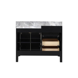 Lexora LZ342242SLISFMC Zilara 42" Black and Grey Vanity, Castle Grey Marble Top, White Square Sink, and Monte Chrome Faucet