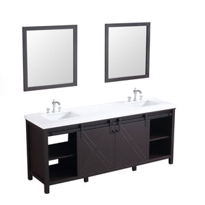 Lexora LM342280DCCSM30F Marsyas 80" Brown Double Vanity, White Quartz Top, White Square Sinks and 30" Mirrors w/ Faucets