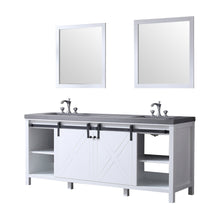 Load image into Gallery viewer, Lexora LM342280DAASM30F Marsyas 80&quot; White Double Vanity, Grey Quartz Top, White Square Sinks and 30&quot; Mirrors w/ Faucets