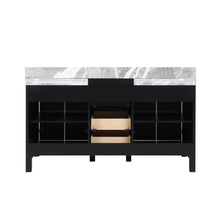 Load image into Gallery viewer, Lexora LZ342255SLISFBG Zilara 55&quot; Black and Grey Double Vanity, Castle Grey Marble Tops, White Square Sinks, and Balzani Gun Metal Faucet Set