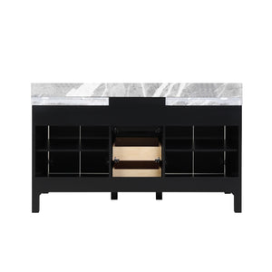 Lexora LZ342255SLISFBG Zilara 55" Black and Grey Double Vanity, Castle Grey Marble Tops, White Square Sinks, and Balzani Gun Metal Faucet Set