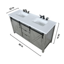 Load image into Gallery viewer, Lexora LM342260DHCSM24F Marsyas 60&quot; Ash Grey Double Vanity, White Quartz Top, White Square Sinks and 24&quot; Mirrors w/ Faucets