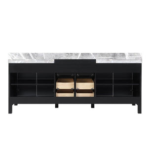 Lexora LZ342280DLISM30FMC Zilara 80" Black and Grey Double Vanity, Castle Grey Marble Tops, White Square Sinks, Monte Chrome Faucet Set, and 30" Frameless Mirrors