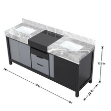 Load image into Gallery viewer, Lexora LZ342272DLISM28 Zilara 72&quot; Black and Grey Double Vanity, Castle Grey Marble Tops, White Square Sinks, and 28&quot; Frameless Mirrors
