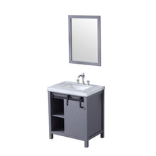 Load image into Gallery viewer, Lexora LM342230SBBSM28F Marsyas 30&quot; Dark Grey Single Vanity, White Carrara Marble Top, White Square Sink and 28&quot; Mirror w/ Faucet