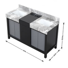 Load image into Gallery viewer, Lexora LZ342255SLISFBG Zilara 55&quot; Black and Grey Double Vanity, Castle Grey Marble Tops, White Square Sinks, and Balzani Gun Metal Faucet Set
