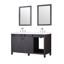 Load image into Gallery viewer, Lexora LM342260DCCSM24F Marsyas 60&quot; Brown Double Vanity, White Quartz Top, White Square Sinks and 24&quot; Mirrors w/ Faucets