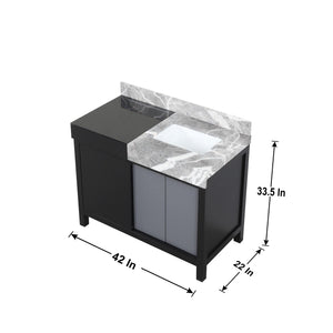 Lexora LZ342242SLISFMC Zilara 42" Black and Grey Vanity, Castle Grey Marble Top, White Square Sink, and Monte Chrome Faucet