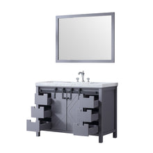 Load image into Gallery viewer, Lexora LM342248SBBSM44F Marsyas 48&quot; Dark Grey Single Vanity, White Carrara Marble Top, White Square Sink and 44&quot; Mirror w/ Faucet