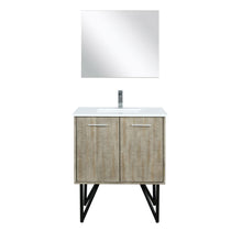 Load image into Gallery viewer, Lexora LLC30SKSOSM28FBN Lancy 30&quot; Rustic Acacia Bathroom Vanity, White Quartz Top, White Square Sink, Labaro Brushed Nickel Faucet Set, and 28&quot; Frameless Mirror