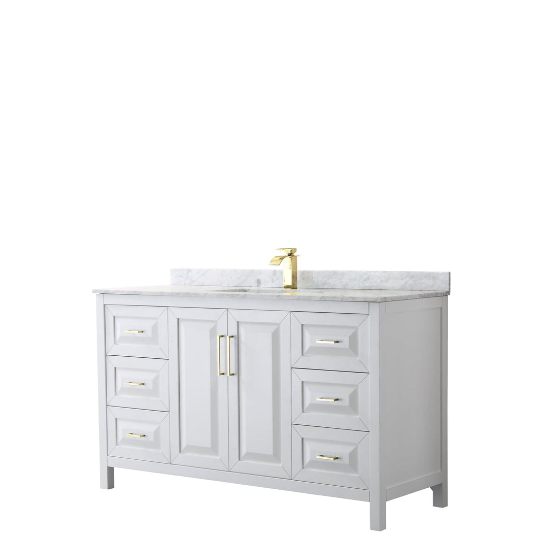 Wyndham Collection WCV252560SWGCMUNSMXX Daria 60 Inch Single Bathroom Vanity in White, White Carrara Marble Countertop, Undermount Square Sink, Brushed Gold Trim