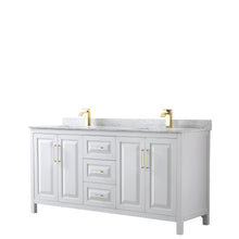Load image into Gallery viewer, Wyndham Collection WCV252572DWGCMUNSMXX Daria 72 Inch Double Bathroom Vanity in White, White Carrara Marble Countertop, Undermount Square Sinks, Brushed Gold Trim