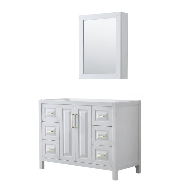 Wyndham Collection WCV252548SWGCXSXXMED Daria 48 Inch Single Bathroom Vanity in White, No Countertop, No Sink, Medicine Cabinet, Brushed Gold Trim