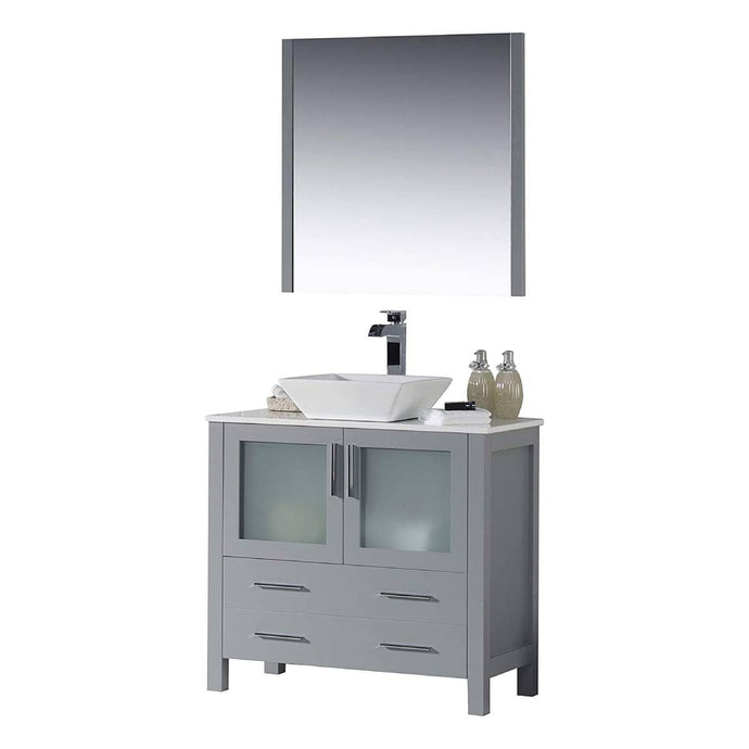 Blossom 001 36 15 V M Sydney 36 Inch Vanity with Ceramic Vessel Sink & Mirror - Metal Grey