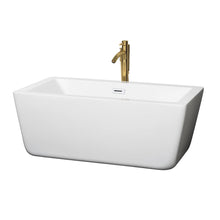 Load image into Gallery viewer, Wyndham Collection WCOBT100559SWATPGD Laura 59 Inch Freestanding Bathtub in White with Shiny White Trim and Floor Mounted Faucet in Brushed Gold