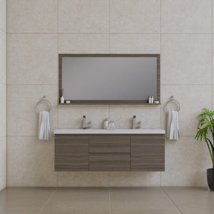 Alya Bath AB-MOF60D-G Paterno 60 inch Double Modern Wall Mounted Bathroom Vanity, Gray