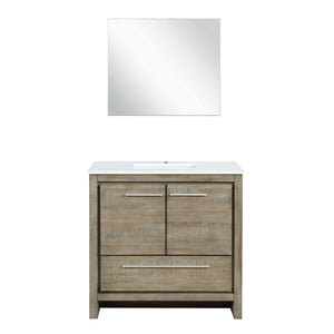 Lexora LLF36SKSOSM28 Lafarre 36" Rustic Acacia Bathroom Vanity, White Quartz Top, White Square Sink, and 28" Frameless Mirror