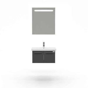 Aspe 24" Glossy Gray Bathroom Vanity and Ceramic Sink Combo with LED Mirror - Aspe60GG-24-MSC-S
