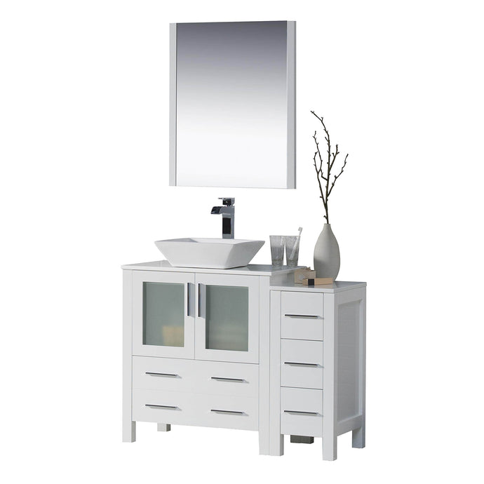 Blossom 001 42S 01 V M Sydney 42 Inch Vanity with Ceramic Vessel Sink & Mirror & Side Cabinet - White