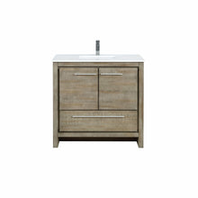 Load image into Gallery viewer, Lexora LLF36SKSOS000FRG Lafarre 36&quot; Rustic Acacia Bathroom Vanity, White Quartz Top, White Square Sink, and Labaro Rose Gold Faucet Set