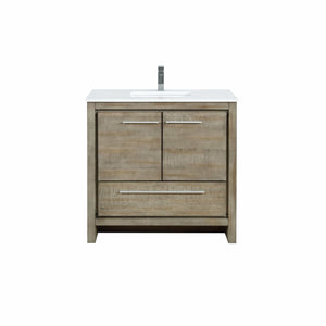 Lexora LLF36SKSOS000FRG Lafarre 36" Rustic Acacia Bathroom Vanity, White Quartz Top, White Square Sink, and Labaro Rose Gold Faucet Set