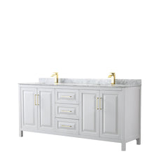 Load image into Gallery viewer, Wyndham Collection WCV252580DWGCMUNSMXX Daria 80 Inch Double Bathroom Vanity in White, White Carrara Marble Countertop, Undermount Square Sinks, Brushed Gold Trim