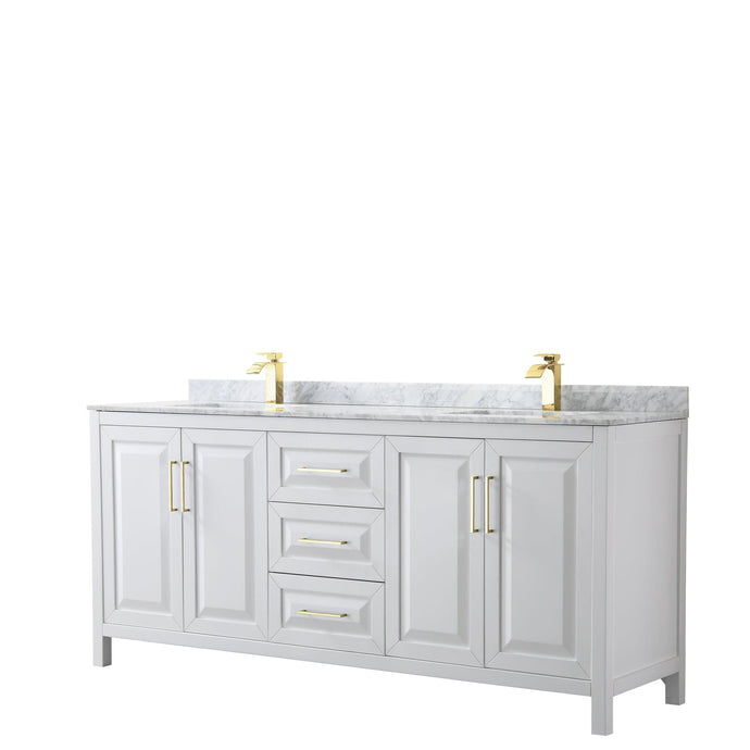 Wyndham Collection WCV252580DWGCMUNSMXX Daria 80 Inch Double Bathroom Vanity in White, White Carrara Marble Countertop, Undermount Square Sinks, Brushed Gold Trim