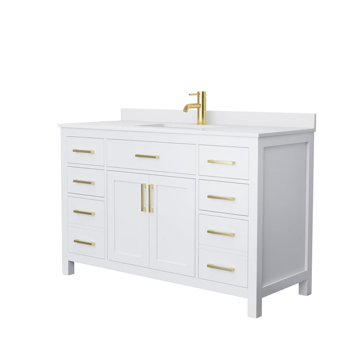 Wyndham Collection WCG242454SWGWCUNSMXX Beckett 54 Inch Single Bathroom Vanity in White, White Cultured Marble Countertop, Undermount Square Sink, Brushed Gold Trim