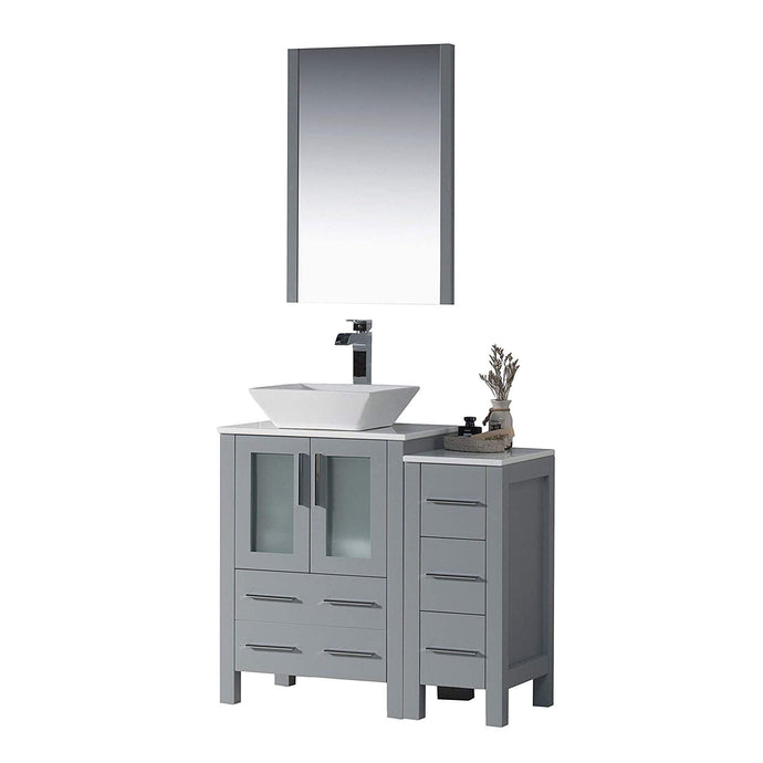 Blossom 001 36S 15 V M Sydney 36 Inch Vanity with Ceramic Vessel Sink & Mirror & Side Cabinet - Metal Grey