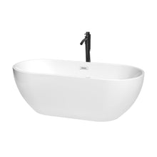 Load image into Gallery viewer, Wyndham Collection WCOBT200067SWATPBK Brooklyn 67 Inch Freestanding Bathtub in White with Shiny White Trim and Floor Mounted Faucet in Matte Black