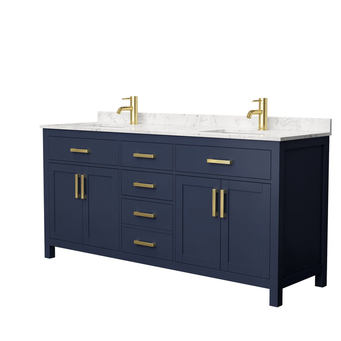 Wyndham Collection WCG242472DBLCCUNSMXX Beckett 72 Inch Double Bathroom Vanity in Dark Blue, Carrara Cultured Marble Countertop, Undermount Square Sinks, No Mirror