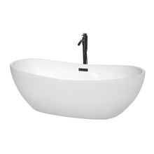 Load image into Gallery viewer, Wyndham Collection WCOBT101470MBATPBK Rebecca 70 Inch Freestanding Bathtub in White with Floor Mounted Faucet, Drain and Overflow Trim in Matte Black