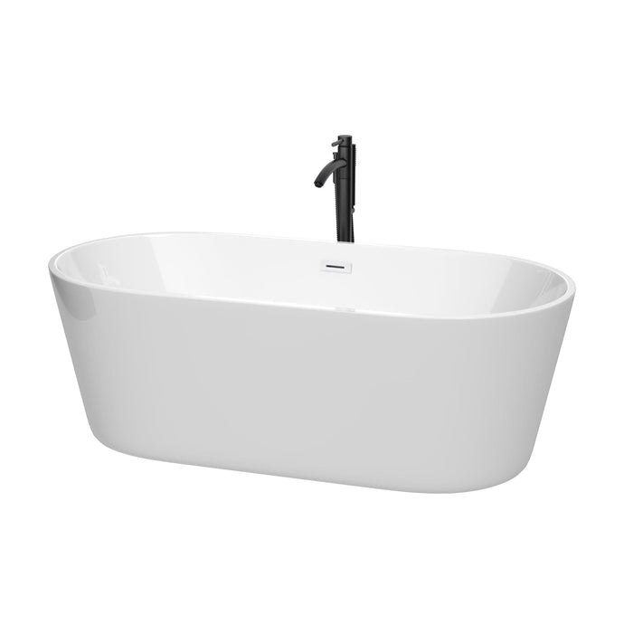 Wyndham Collection WCOBT101267SWATPBK Carissa 67 Inch Freestanding Bathtub in White with Shiny White Trim and Floor Mounted Faucet in Matte Black