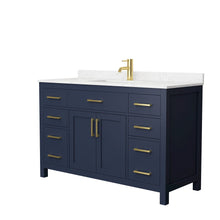 Load image into Gallery viewer, Wyndham Collection WCG242454SBLCCUNSMXX Beckett 54 Inch Single Bathroom Vanity in Dark Blue, Carrara Cultured Marble Countertop, Undermount Square Sink, No Mirror