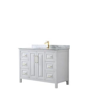 Wyndham Collection WCV252548SWGCMUNSMXX Daria 48 Inch Single Bathroom Vanity in White, White Carrara Marble Countertop, Undermount Square Sink, Brushed Gold Trim