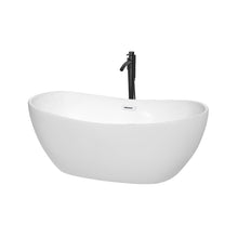 Load image into Gallery viewer, Wyndham Collection WCOBT101460SWATPBK Rebecca 60 Inch Freestanding Bathtub in White with Shiny White Trim and Floor Mounted Faucet in Matte Black