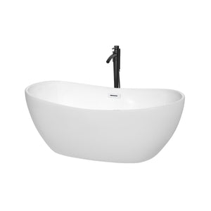 Wyndham Collection WCOBT101460SWATPBK Rebecca 60 Inch Freestanding Bathtub in White with Shiny White Trim and Floor Mounted Faucet in Matte Black