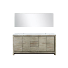 Load image into Gallery viewer, Lexora LLF72DKSODM70 Lafarre 72&quot; Rustic Acacia Double Bathroom Vanity, White Quartz Top, White Square Sinks, and 70&quot; Frameless Mirror