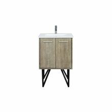 Load image into Gallery viewer, Lexora LLC24SKSOS000FCH Lancy 24&quot; Rustic Acacia Bathroom Vanity, White Quartz Top, White Square Sink, and Monte Chrome Faucet Set