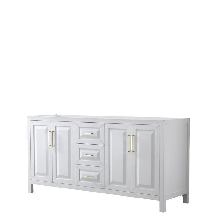 Wyndham Collection WCV252572DWGCXSXXMXX Daria 72 Inch Double Bathroom Vanity in White, No Countertop, No Sink, Brushed Gold Trim