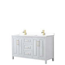 Load image into Gallery viewer, Wyndham Collection WCV252560DWGWCUNSMXX Daria 60 Inch Double Bathroom Vanity in White, White Cultured Marble Countertop, Undermount Square Sinks, Brushed Gold Trim