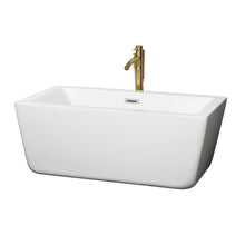 Load image into Gallery viewer, Wyndham Collection WCOBT100559PCATPGD Laura 59 Inch Freestanding Bathtub in White with Polished Chrome Trim and Floor Mounted Faucet in Brushed Gold
