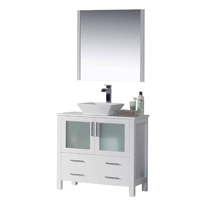 Blossom 001 36 01 V M Sydney 36 Inch Vanity with Ceramic Vessel Sink & Mirror - White