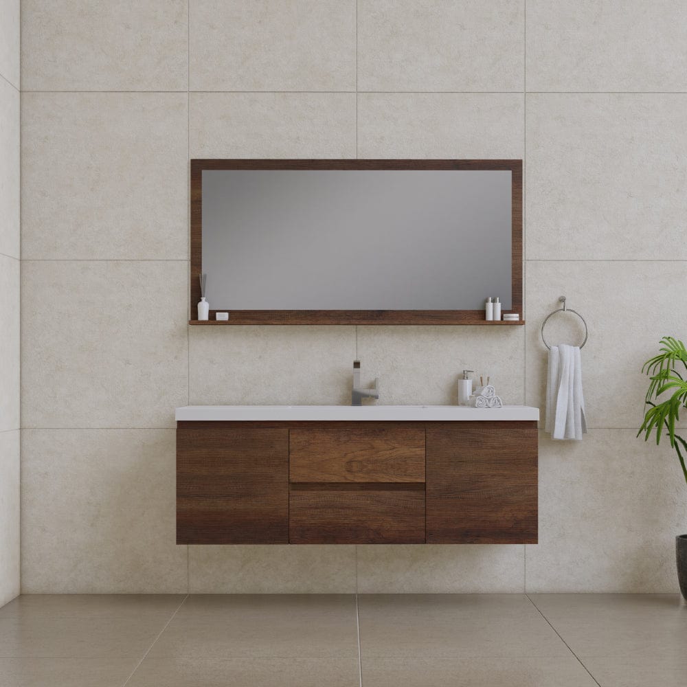 Alya Bath AB-MOF60S-RW Paterno 60 inch Single Modern Wall Mounted Bathroom Vanity, Rosewood