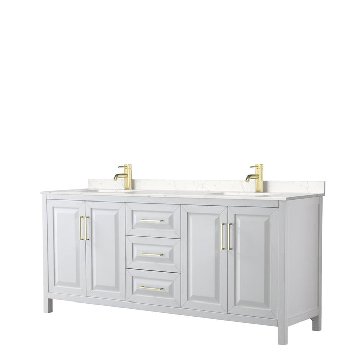Wyndham Collection WCV252580DWGC2UNSMXX Daria 80 Inch Double Bathroom Vanity in White, Light-Vein Carrara Cultured Marble Countertop, Undermount Square Sinks, Brushed Gold Trim